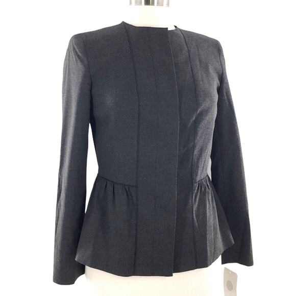 Doncaster Womens Gray Button Front Blazer Gathered Waist Size 4P New - Picture 1 of 13